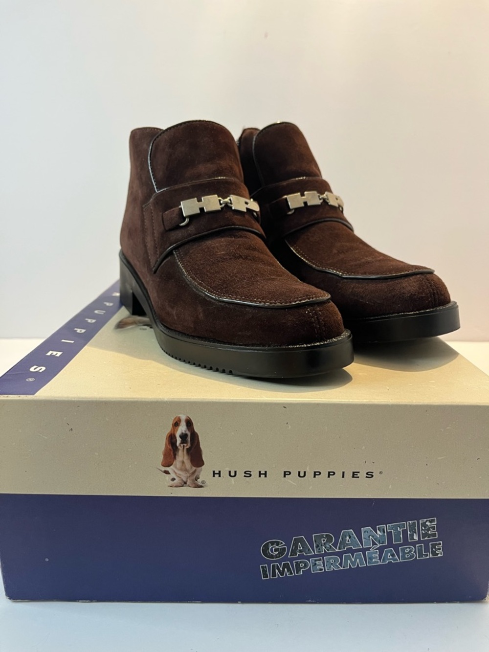 Hush Puppies Brown Suede Ankle Booties with Metal Bit - Picture 2 of 7